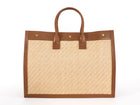 Saint Laurent Rive Gauche Tan Leather and Raffia Large Tote Bag