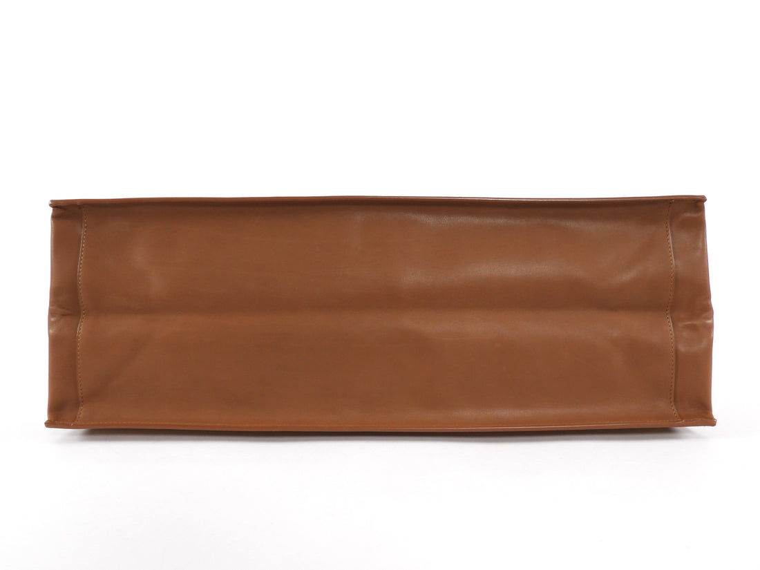 Saint Laurent Rive Gauche Tan Leather and Raffia Large Tote Bag