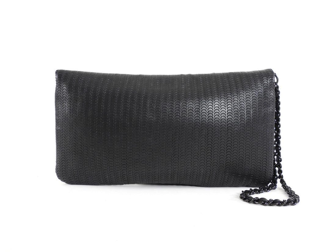 Chanel Black Perforated Leather Medium Flap Chain Wristlet Clutch Bag