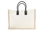 Saint Laurent Rive Gauche White and Beige Canvas Large Tote Bag