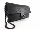 Chanel Black Perforated Leather Medium Flap Chain Wristlet Clutch Bag