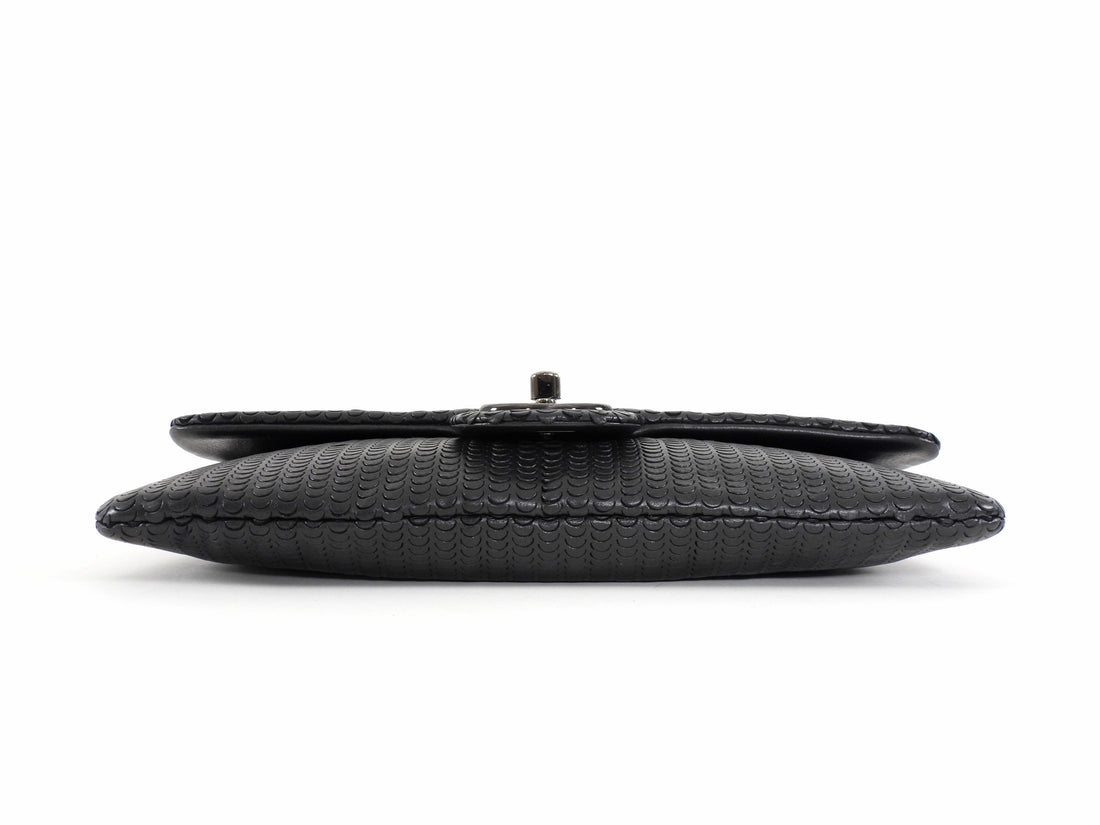 Chanel Black Perforated Leather Medium Flap Chain Wristlet Clutch Bag