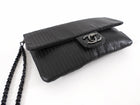 Chanel Black Perforated Leather Medium Flap Chain Wristlet Clutch Bag
