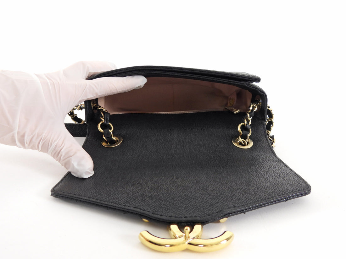Chanel Black Caviar Leather Coco Curve Cuba Small Two Way Bag