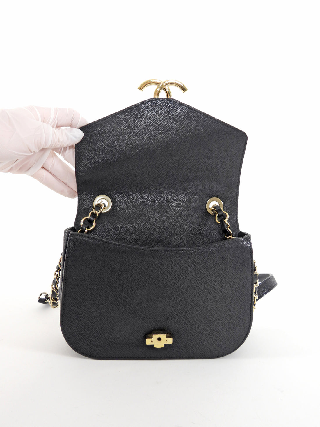 Chanel Black Caviar Leather Coco Curve Cuba Small Two Way Bag