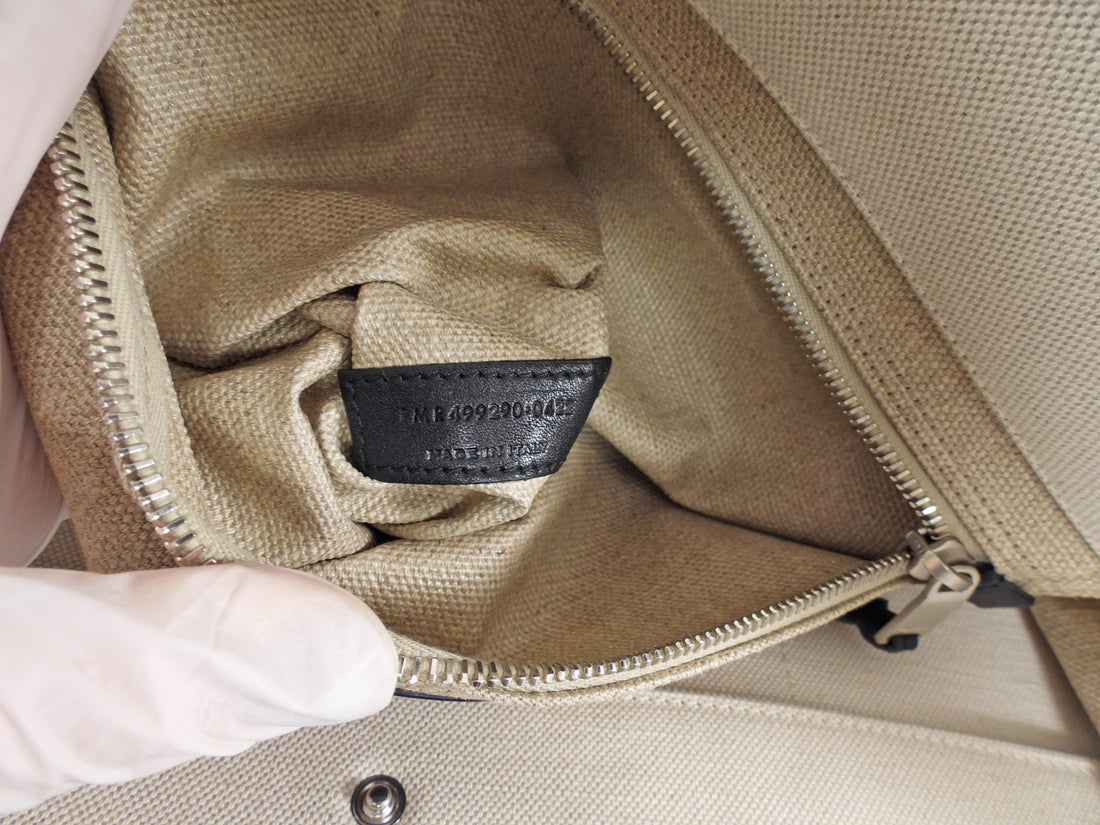Saint Laurent Rive Gauche White and Beige Canvas Large Tote Bag