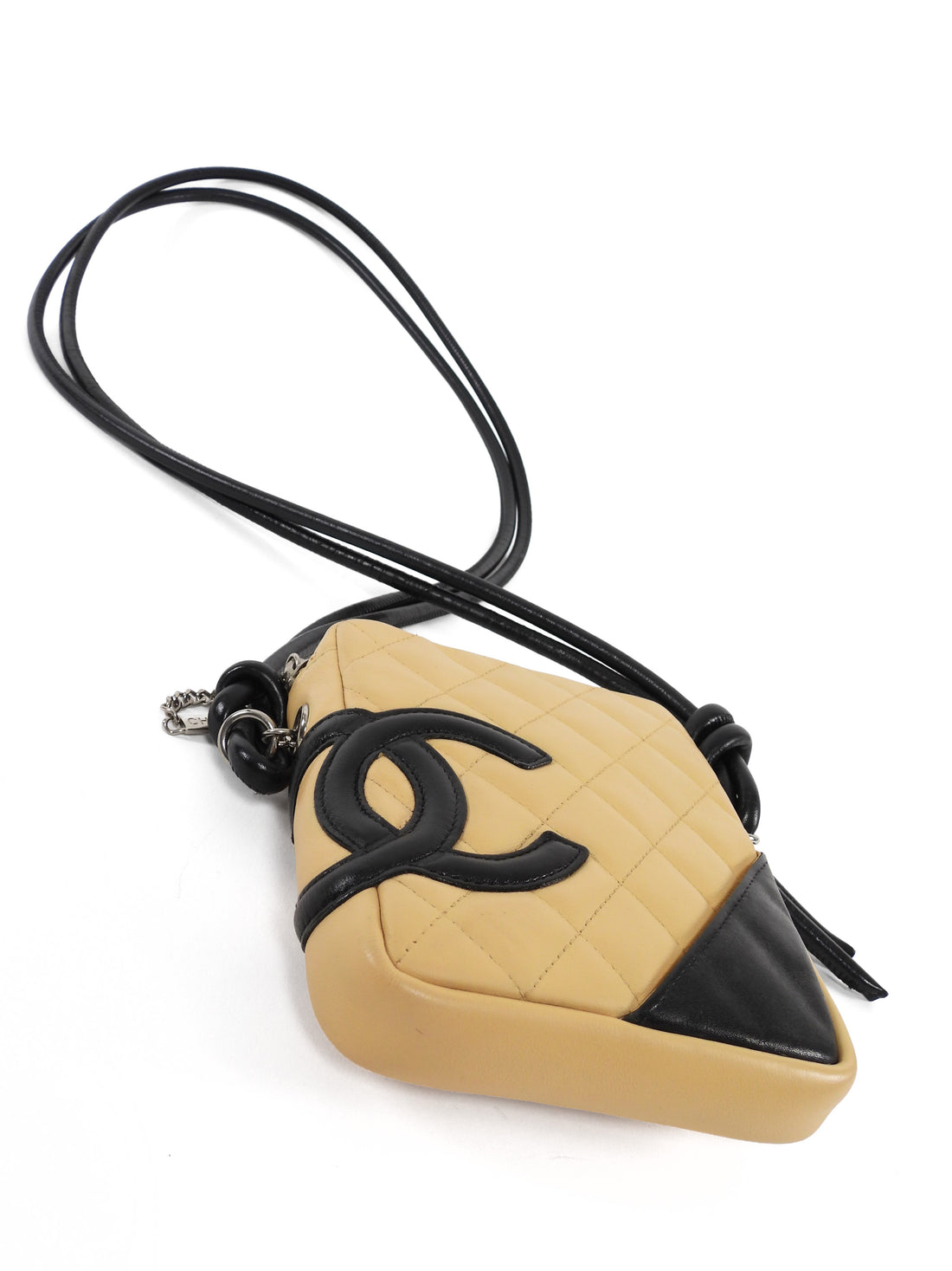Chanel Beige Black Vintage 2002 Cambon CC Mini Crossbody Messenger Bag