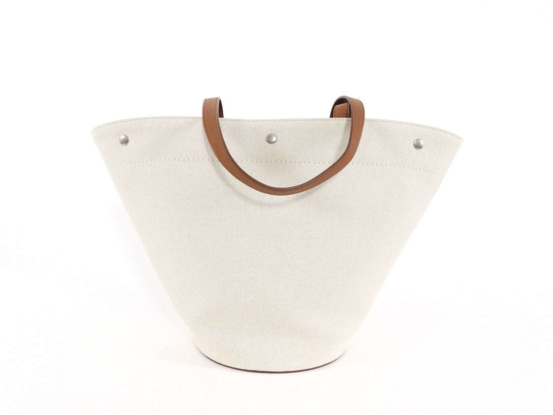 Saint Laurent Rive Gauche Canvas and Tan Leather Triangle Tote Bag