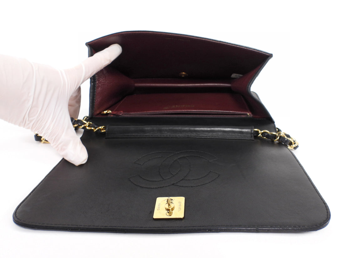 Chanel Black Vintage 1997 Quilted Leather Push Lock Classic Full Flap Bag GHW
