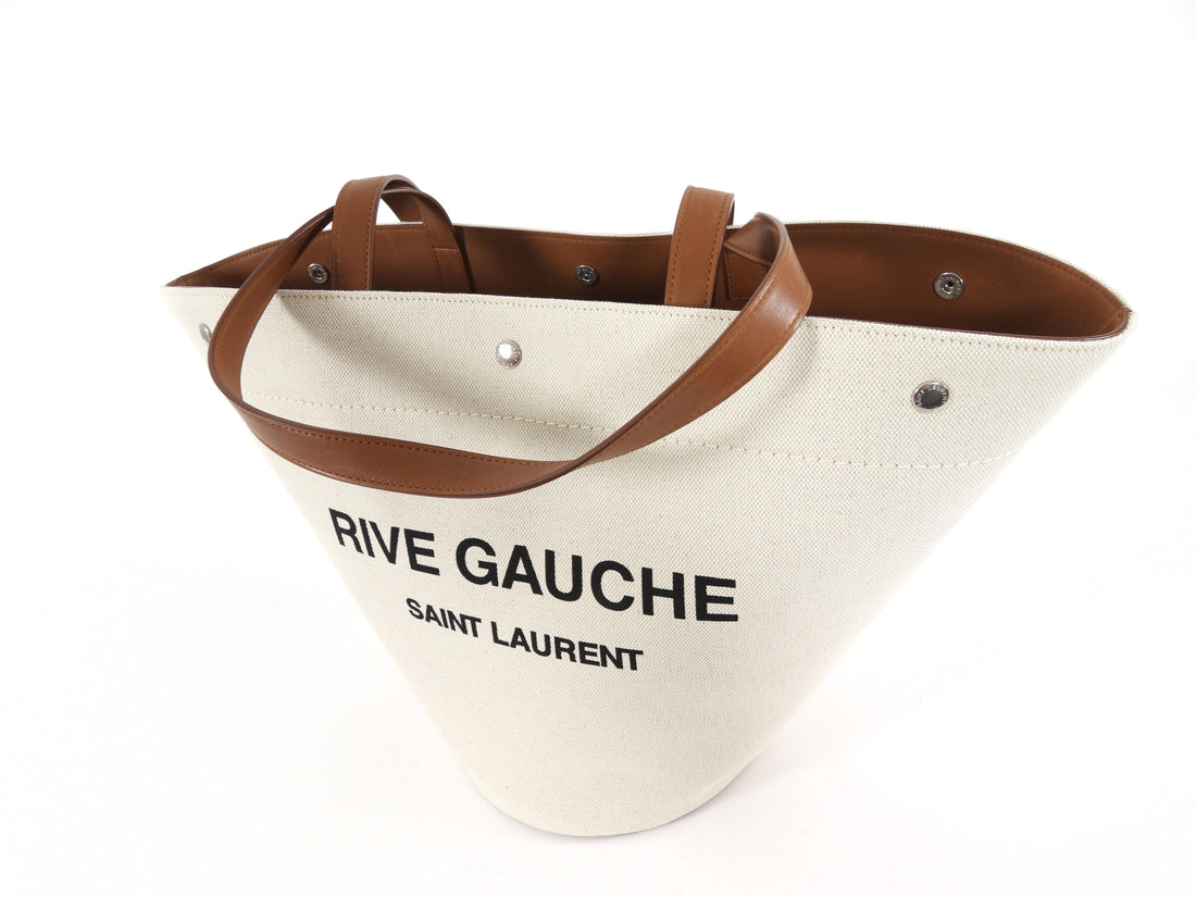 Saint Laurent Rive Gauche Canvas and Tan Leather Triangle Tote Bag