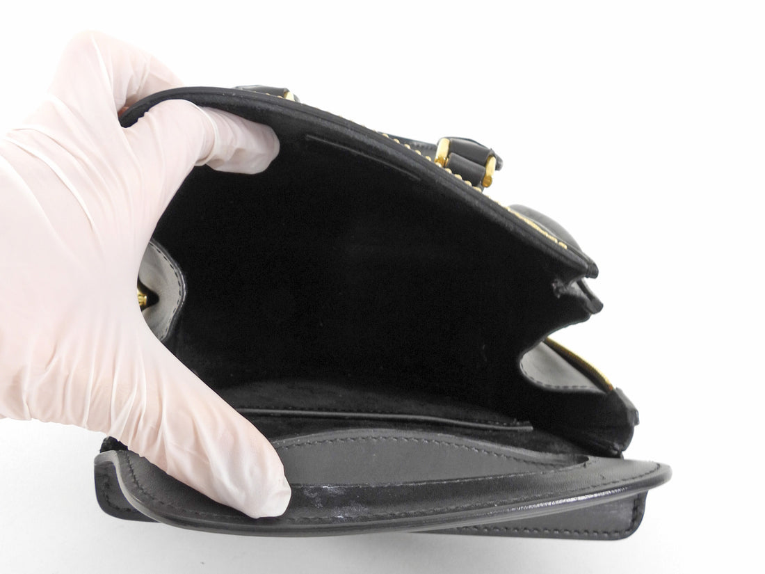 Alexander McQueen Gold Studded Black Leather Mini Heroine Top Handle Bag