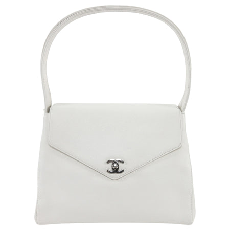 Chanel White Vintage 1997 CC Soft Envelope Shoulder Flap Bag SHW