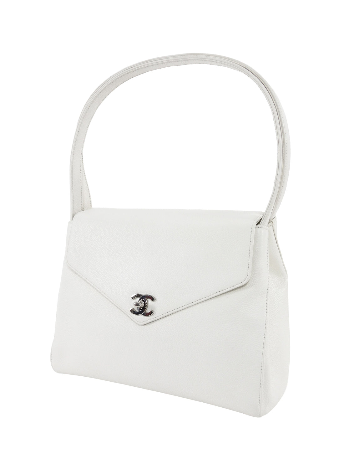 Chanel White Vintage 1997 CC Soft Envelope Shoulder Flap Bag SHW