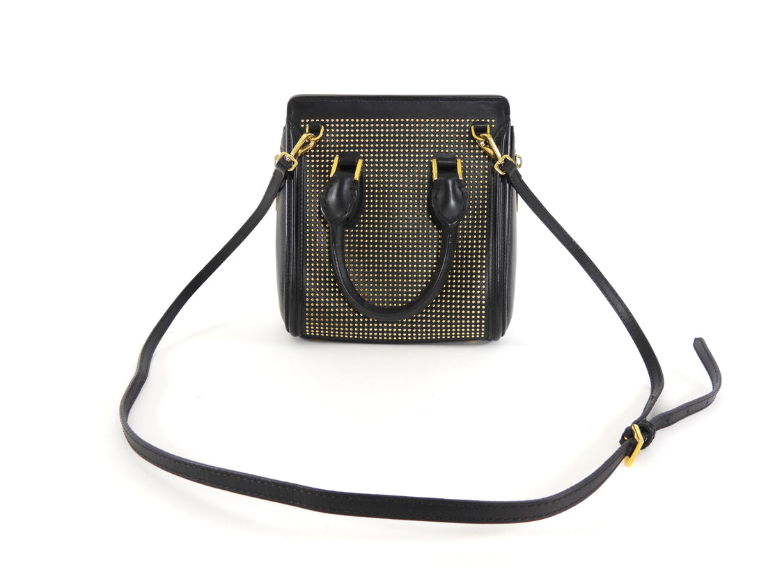 Alexander McQueen Gold Studded Black Leather Mini Heroine Top Handle Bag