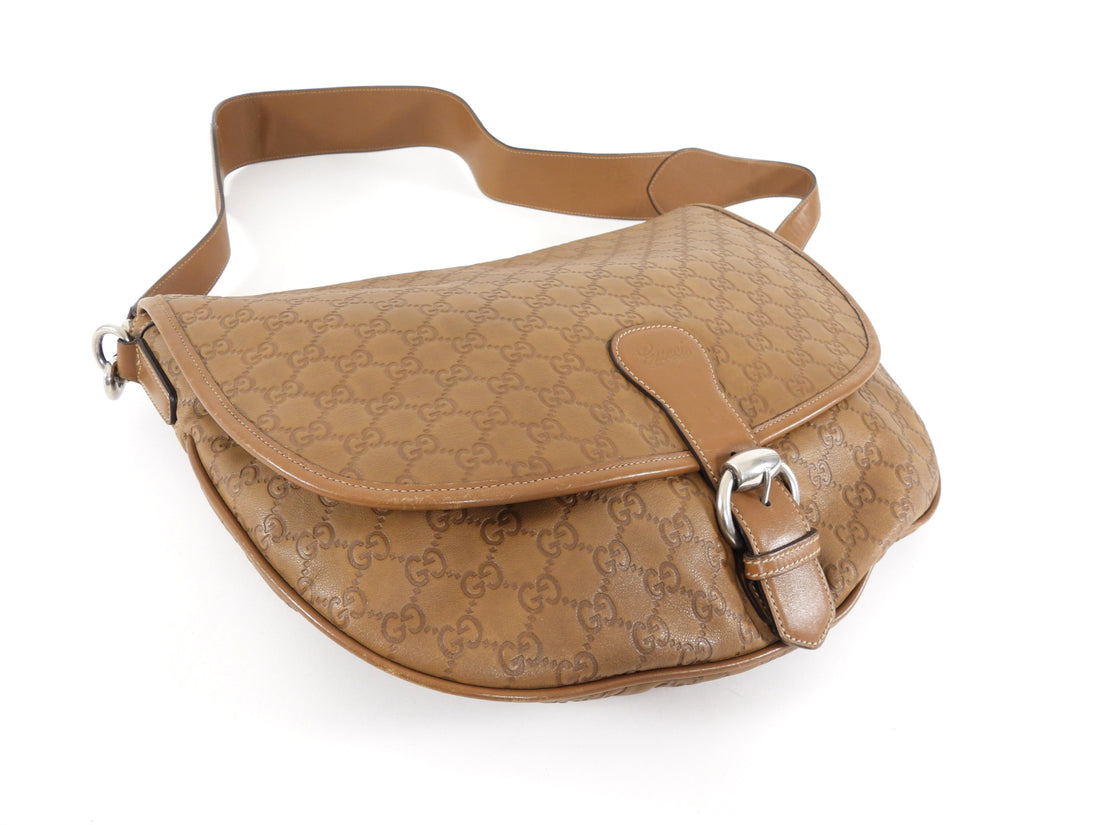 Gucci Caramel Brown Guccissima Leather Messenger Flap Bag
