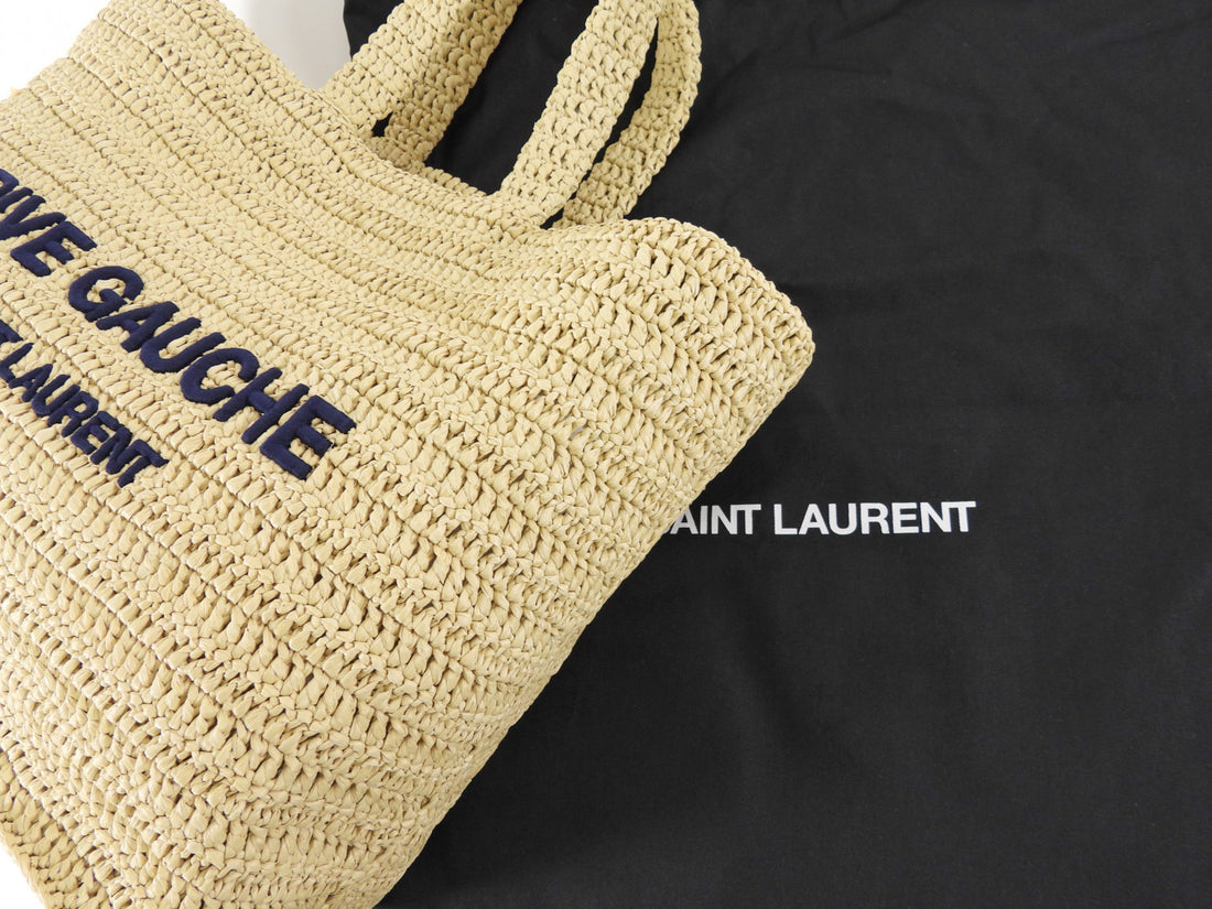Saint Laurent Rive Gauche Woven Raffia Beach Large Tote Bag