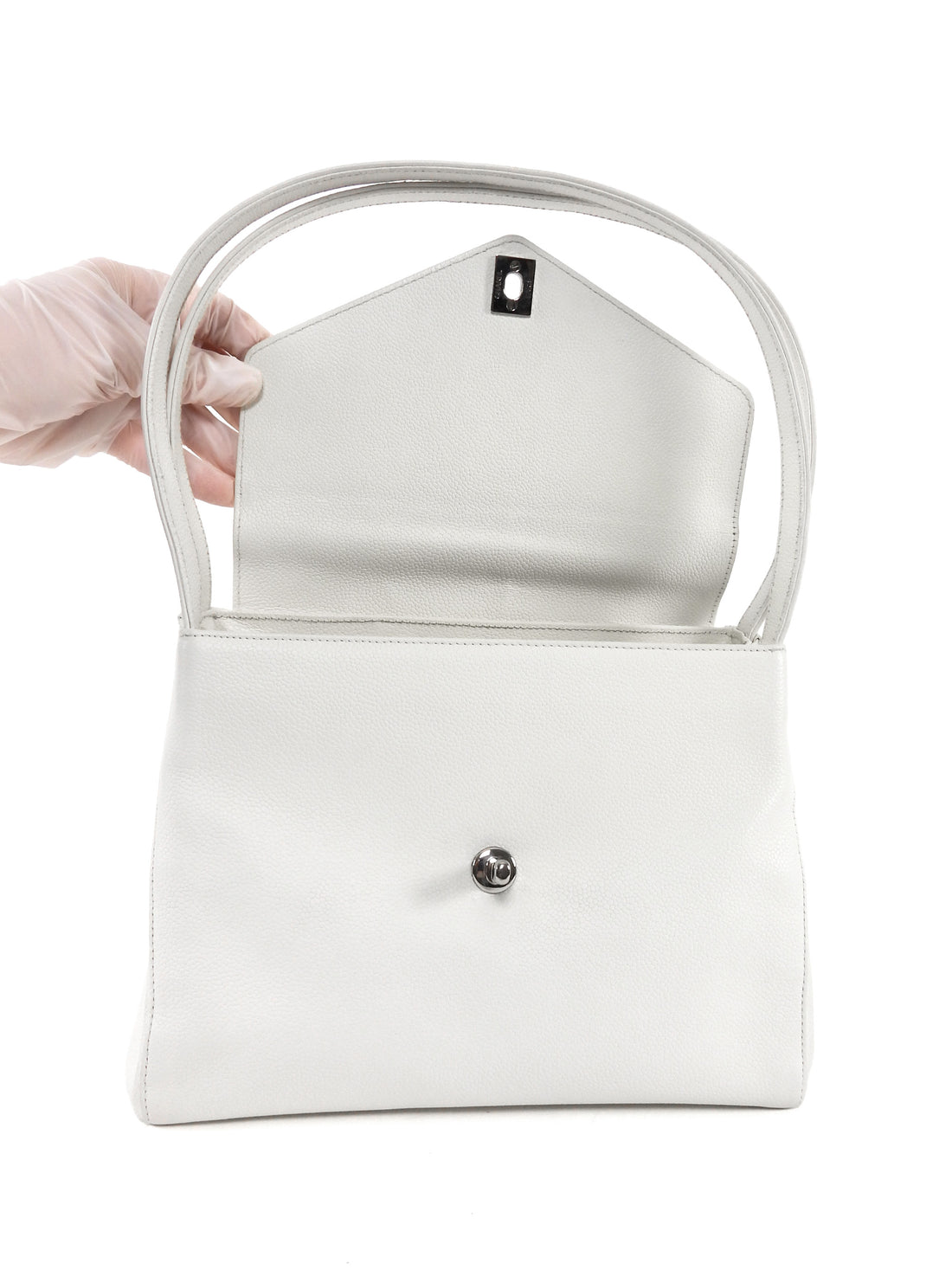 Chanel White Vintage 1997 CC Soft Envelope Shoulder Flap Bag SHW