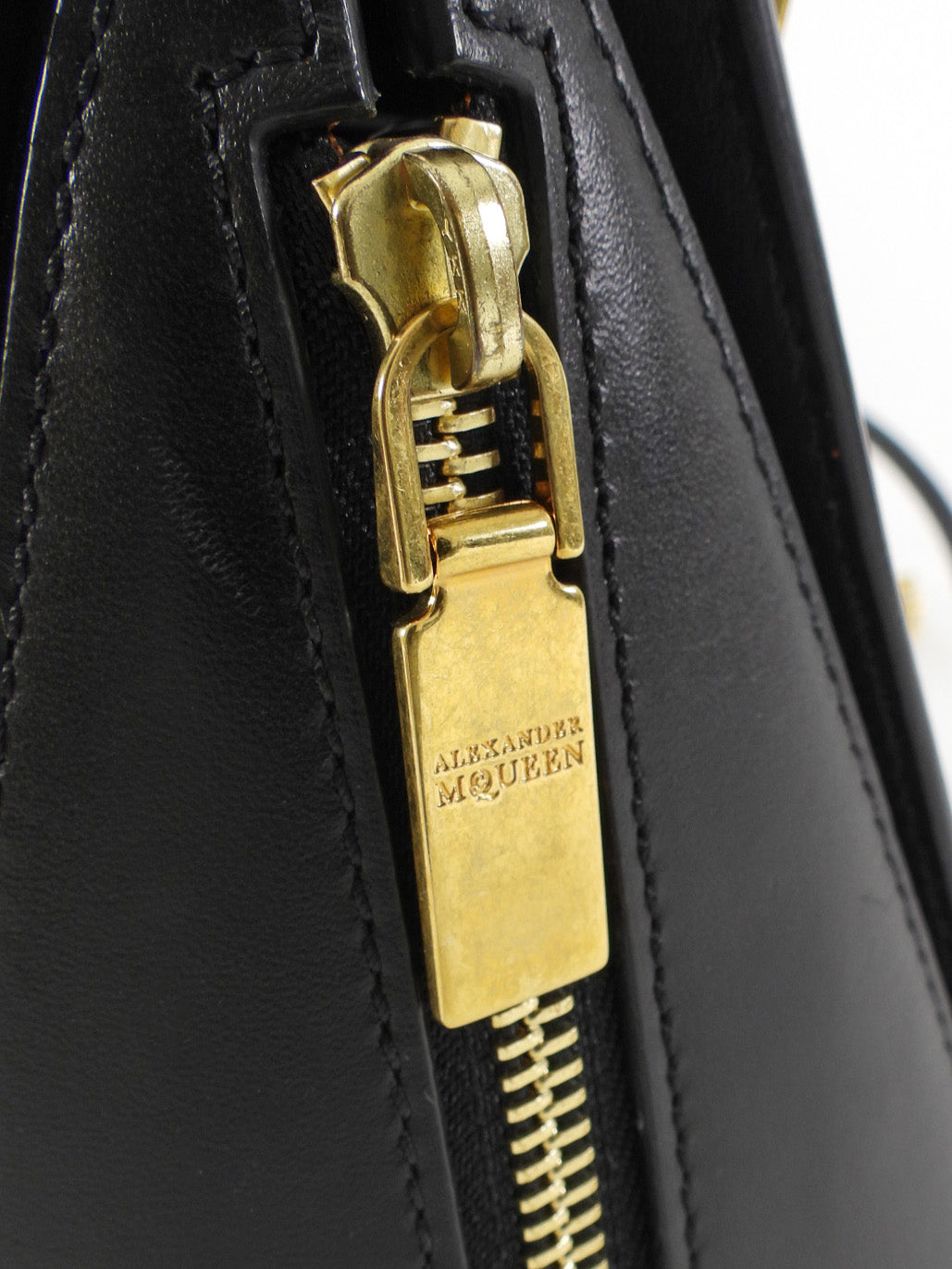 Alexander McQueen Gold Studded Black Leather Mini Heroine Top Handle Bag
