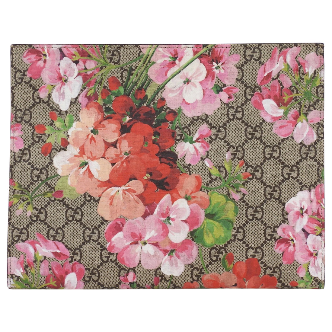 Gucci Brown Pink Monogram Coated Canvas Blooms Floral Cosmetic Zip Pouch Bag
