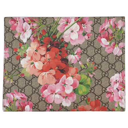 Gucci Brown Pink Monogram Coated Canvas Blooms Floral Cosmetic Zip Pouch Bag