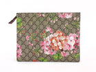 Gucci Brown Pink Monogram Coated Canvas Blooms Floral Cosmetic Zip Pouch Bag