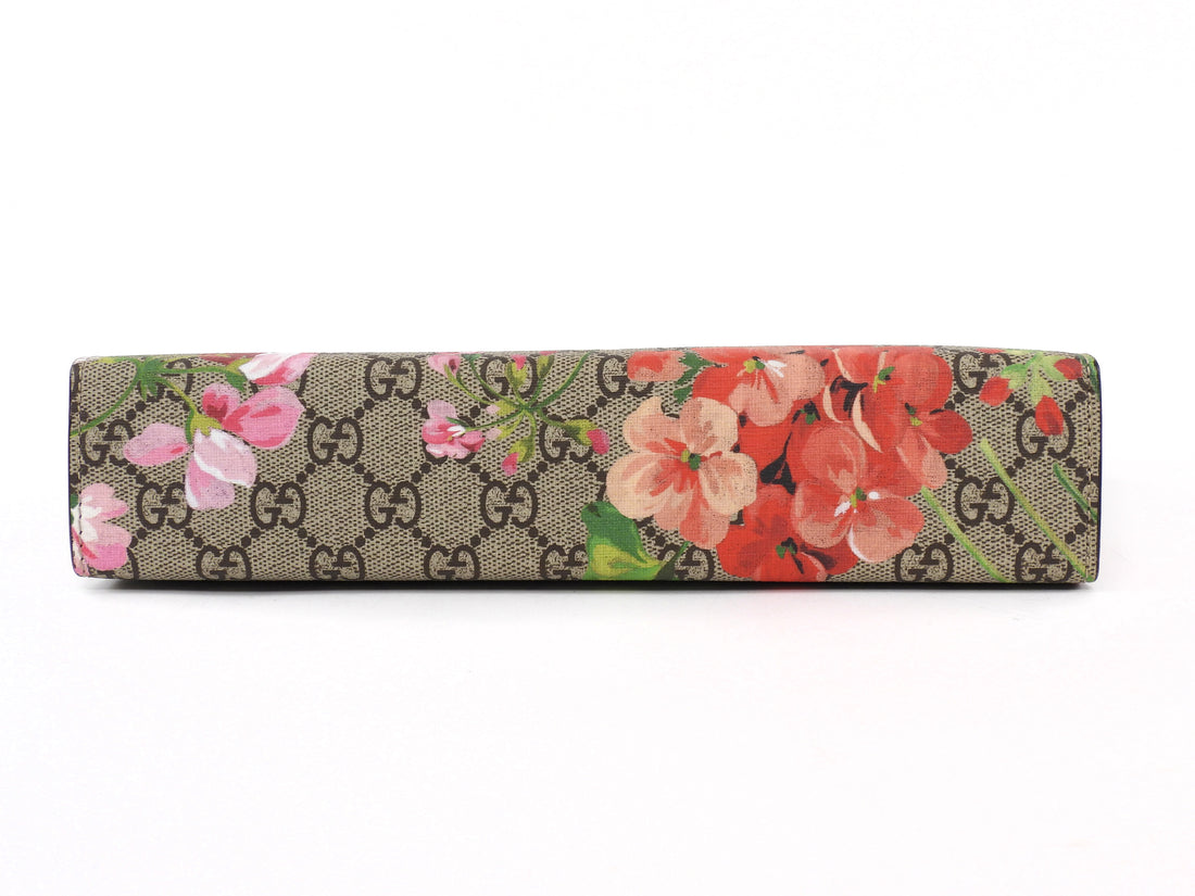 Gucci Brown Pink Monogram Coated Canvas Blooms Floral Cosmetic Zip Pouch Bag