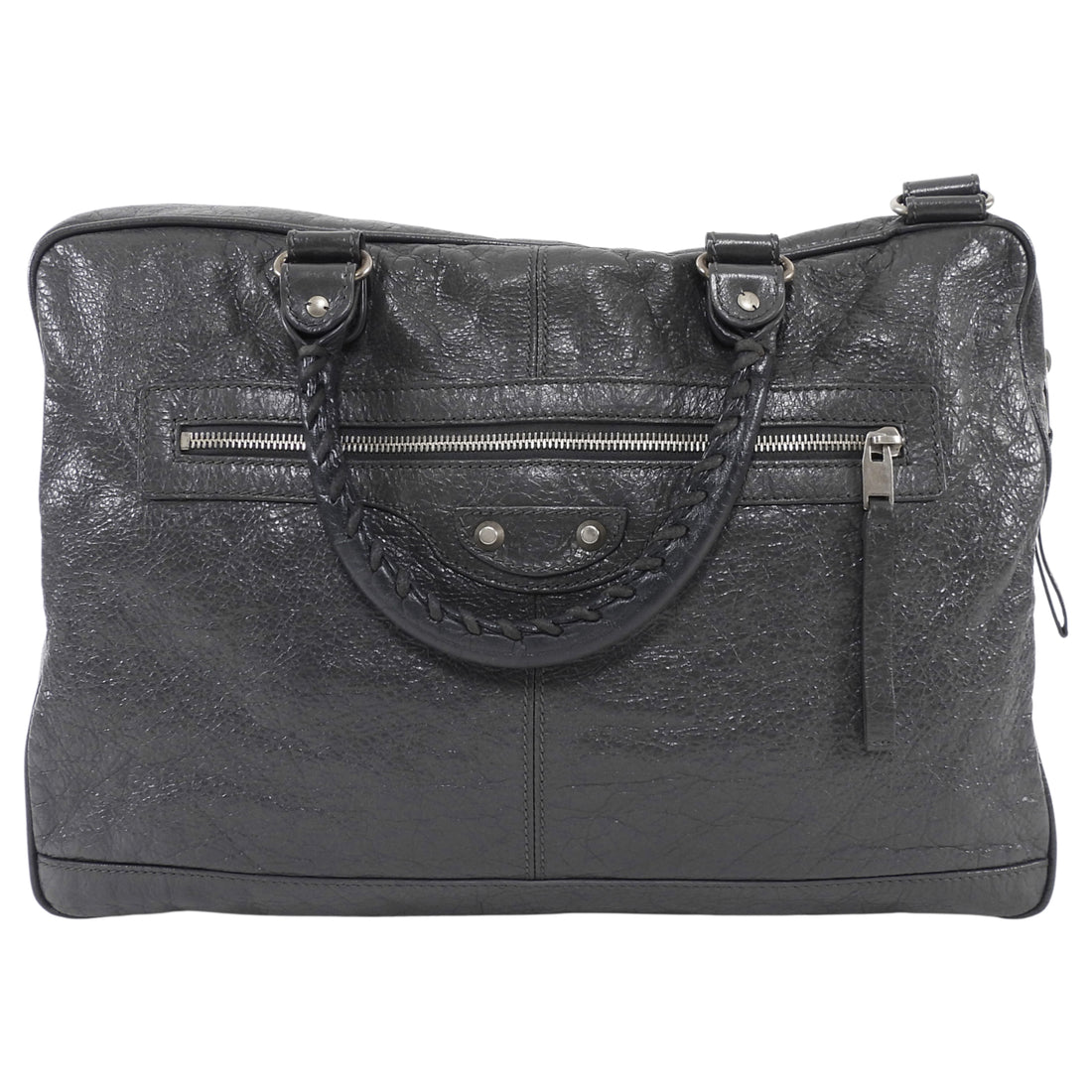 Balenciaga Charcoal Grey AW 2015 Arena Lambskin Moto City Briefcase Bag