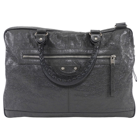 Balenciaga Charcoal Grey AW 2015 Arena Lambskin Moto City Briefcase Bag