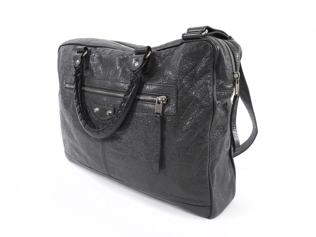 Balenciaga Charcoal Grey AW 2015 Arena Lambskin Moto City Briefcase Bag