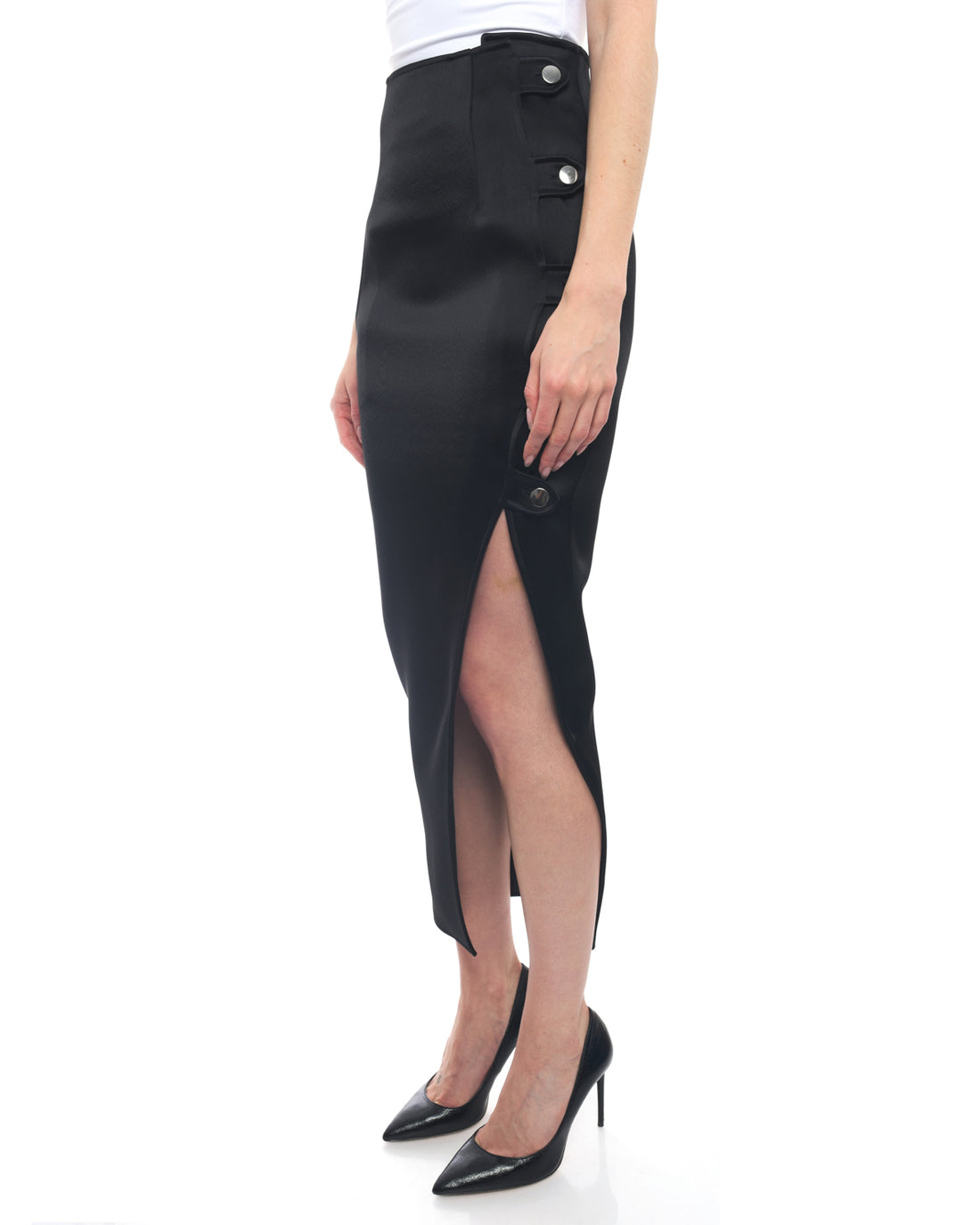 Anthony Vacarello Satin High Slit Midi Pencil Skirt - XS / 0 / 2