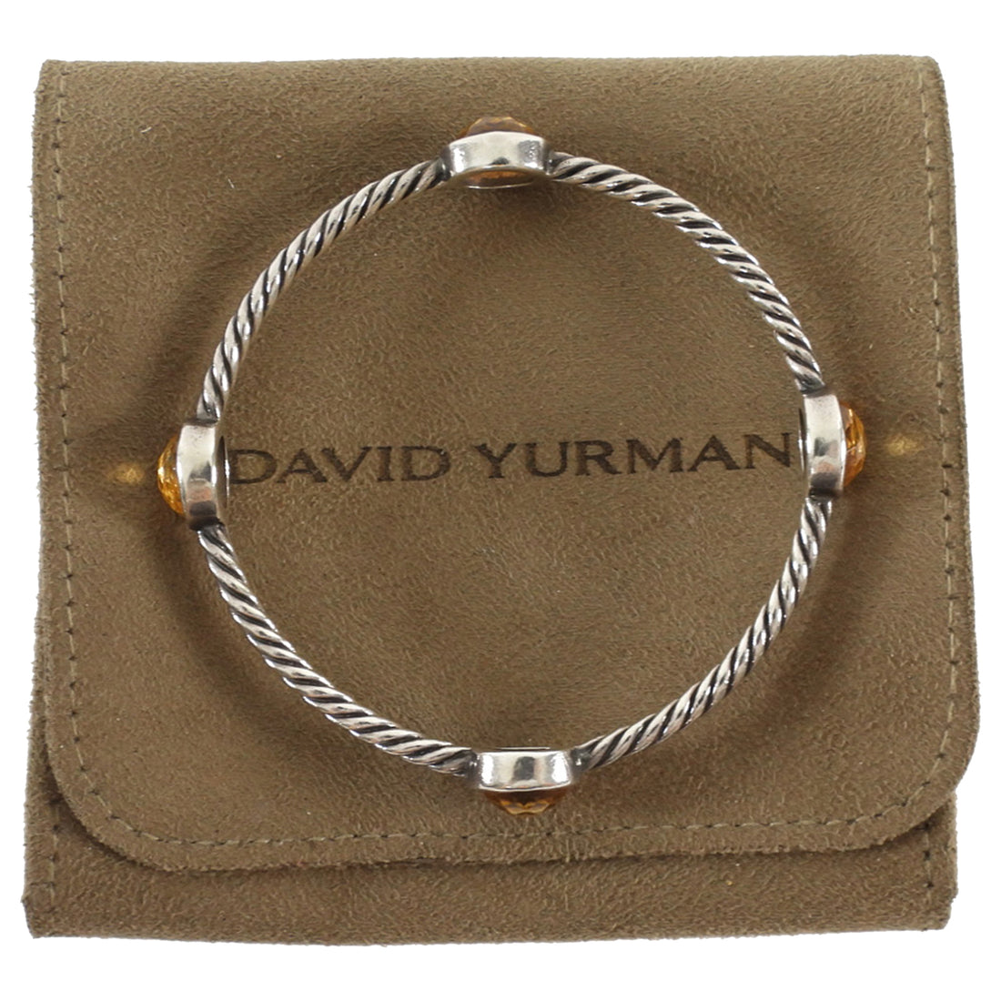 David Yurman Silver Yellow Citrine Sterling Chatelaine Station Cable Bangle 3mm