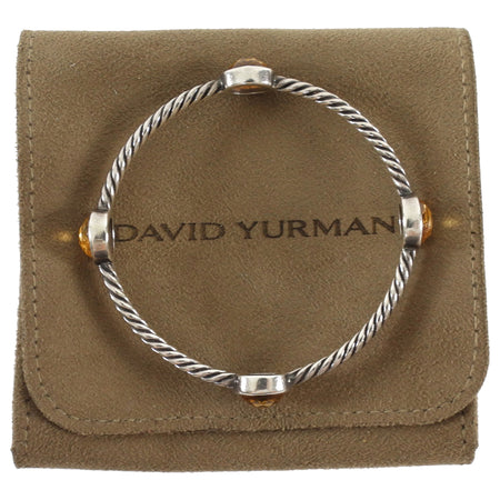 David Yurman Silver Yellow Citrine Sterling Chatelaine Station Cable Bangle 3mm