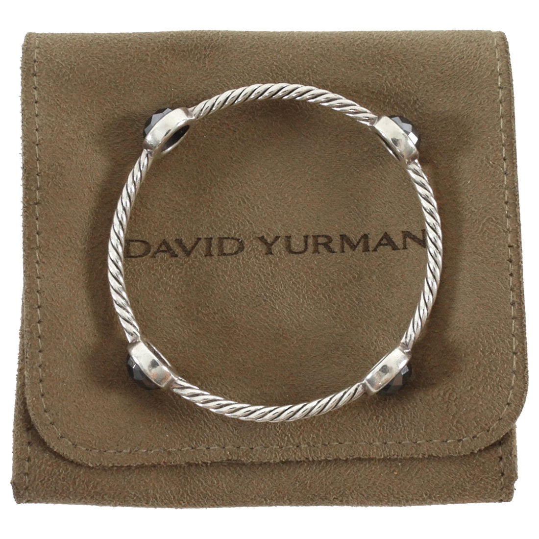David Yurman Black Hematite and Sterling Silver Chatelaine Station Cable Bangle 3mm