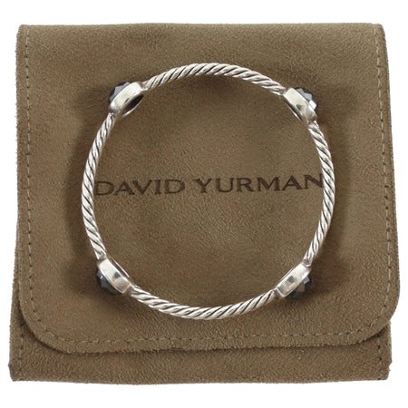 David Yurman Black Hematite and Sterling Silver Chatelaine Station Cable Bangle 3mm