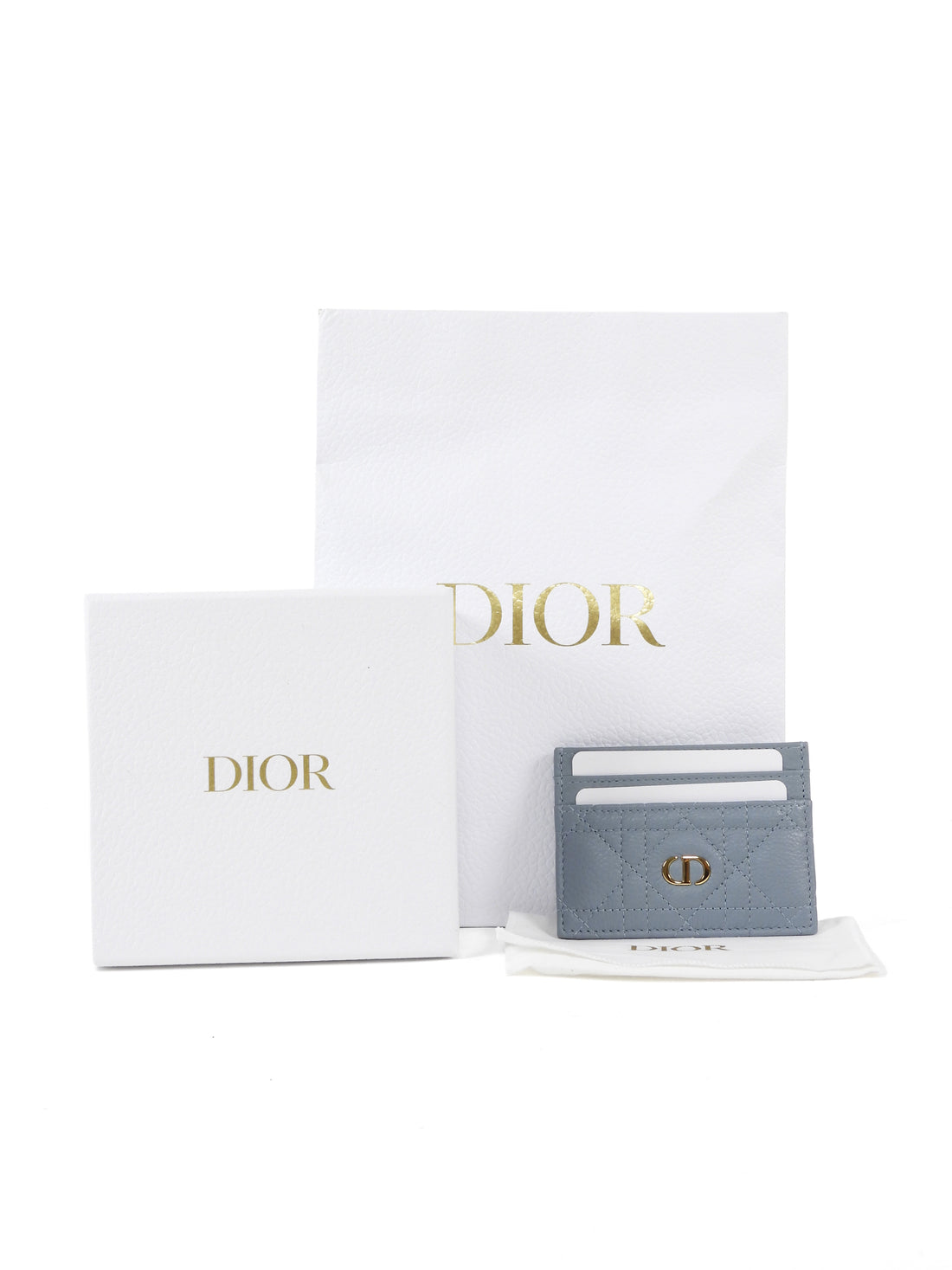 Dior Blue Grey Quilted Cannage Leather Caro Freesia Card Holder