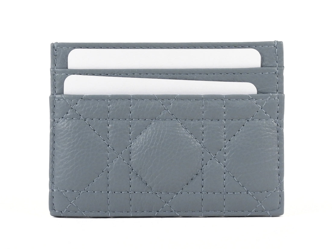 Dior Blue Grey Quilted Cannage Leather Caro Freesia Card Holder