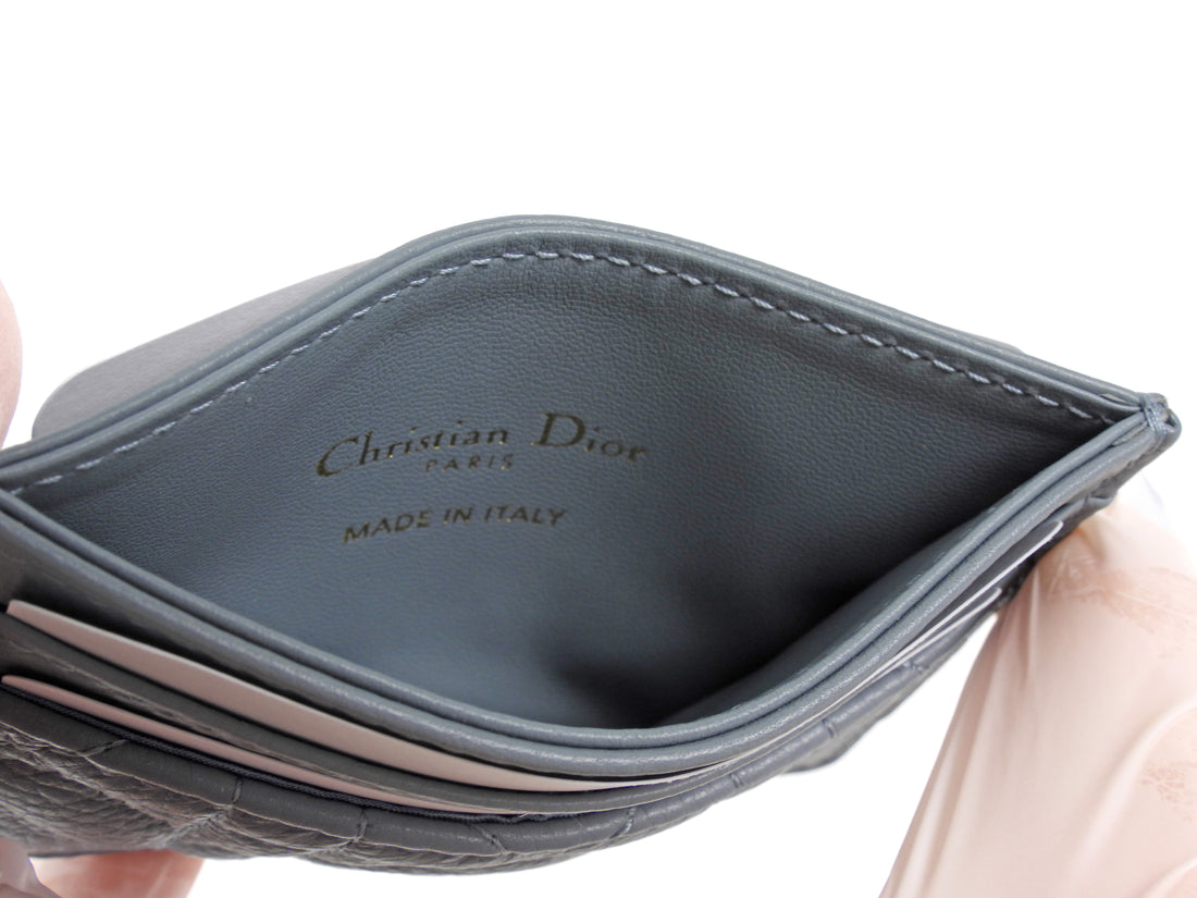 Dior Blue Grey Quilted Cannage Leather Caro Freesia Card Holder