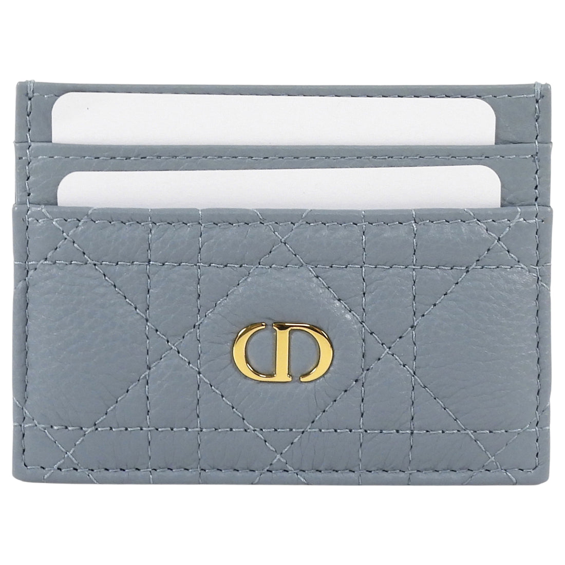 Dior Blue Grey Quilted Cannage Leather Caro Freesia Card Holder