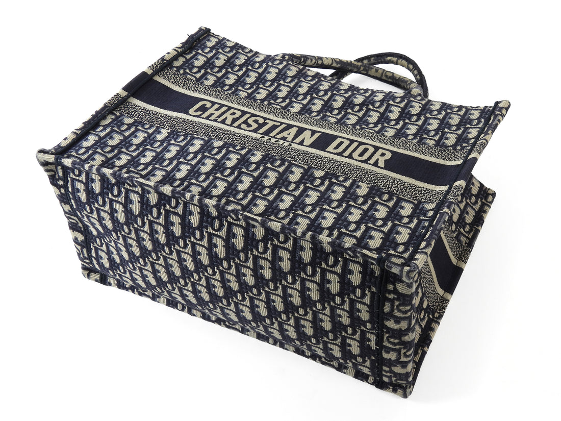 Dior Navy Blue Oblique Canvas Medium Book Tote Bag 2019
