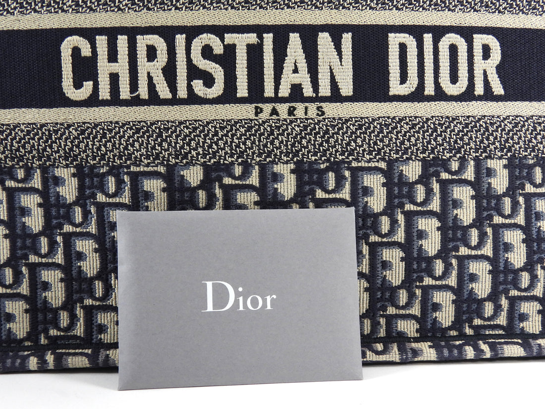 Dior Navy Blue Oblique Canvas Medium Book Tote Bag 2019