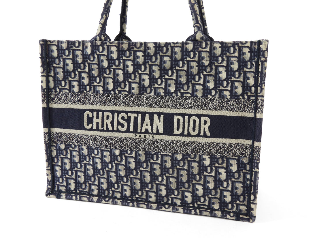 Dior Navy Blue Oblique Canvas Medium Book Tote Bag 2019