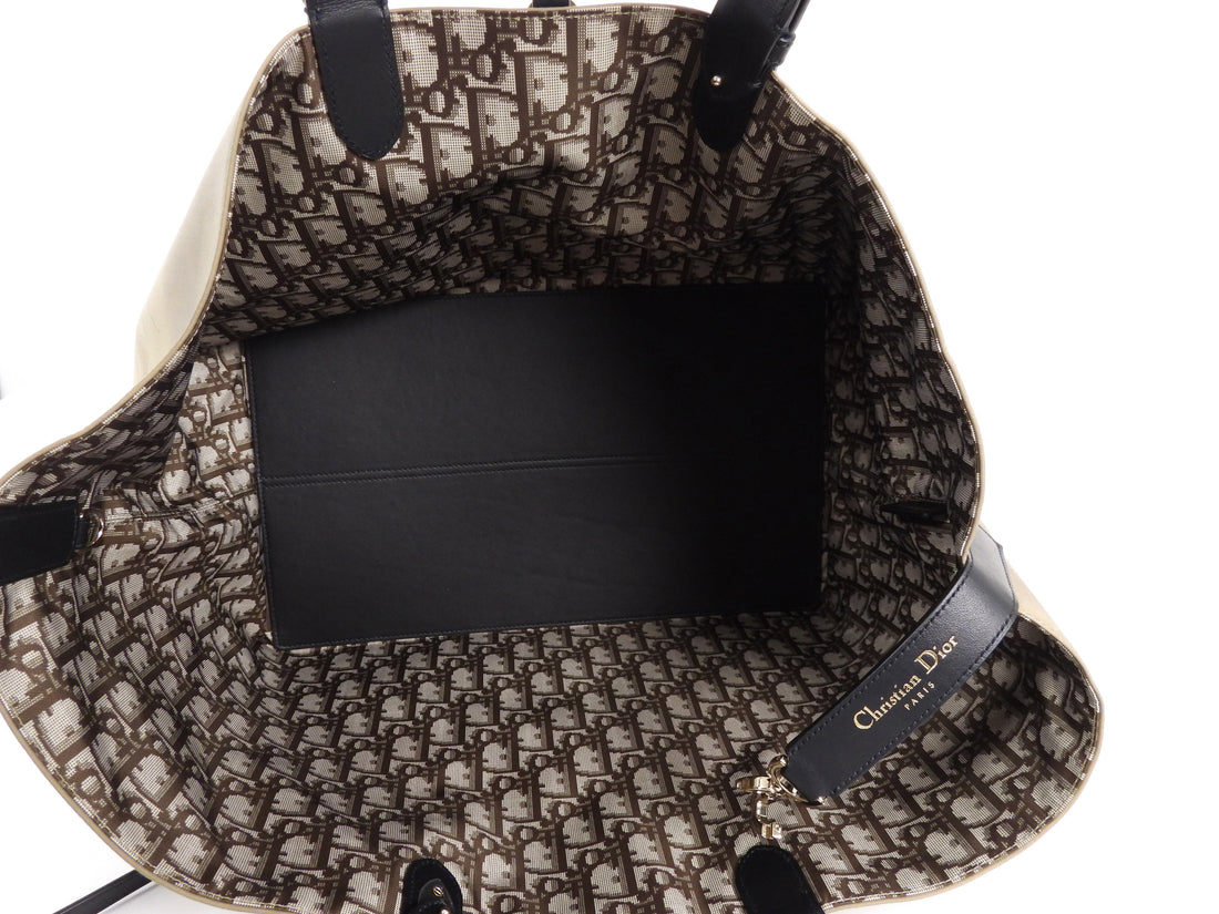 Dior Taupe Black Large Toujours Oblique Nylon Eiffel Tower Large Tote Bag