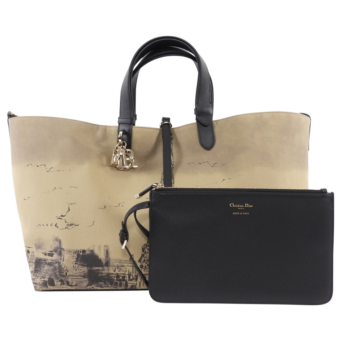 Dior Taupe Black Large Toujours Oblique Nylon Eiffel Tower Large Tote Bag