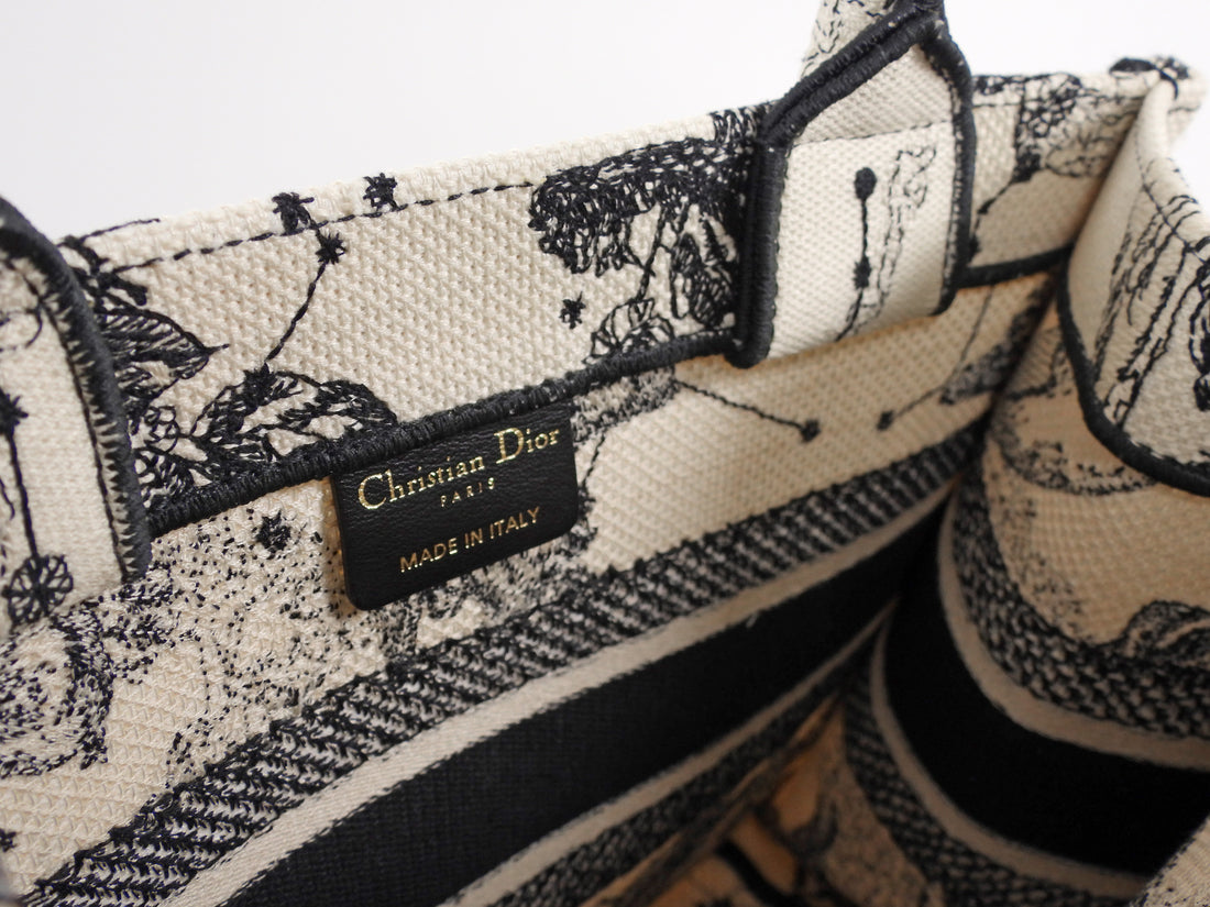 Dior Black Ivory Toile de Jouy Zodiac Canvas Small Book Tote Bag