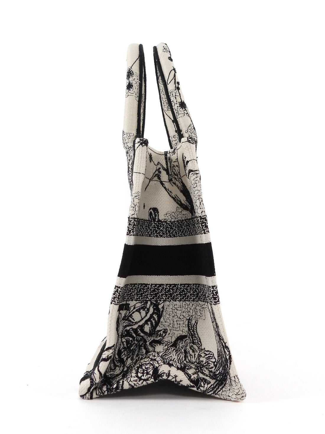 Dior Black Ivory Toile de Jouy Zodiac Canvas Small Book Tote Bag