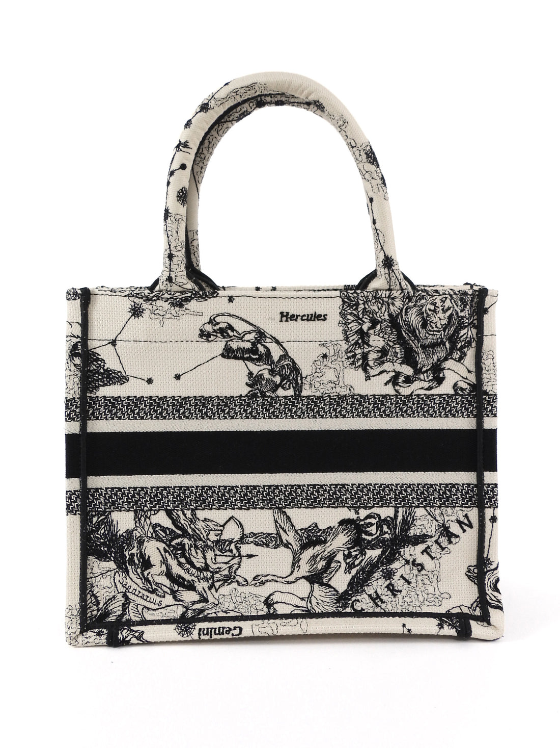Dior Black Ivory Toile de Jouy Zodiac Canvas Small Book Tote Bag
