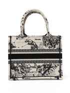 Dior Black Ivory Toile de Jouy Zodiac Canvas Small Book Tote Bag