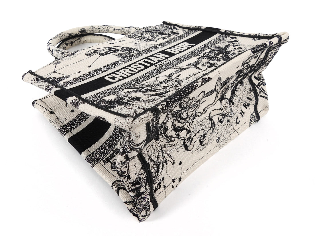 Dior Black Ivory Toile de Jouy Zodiac Canvas Small Book Tote Bag