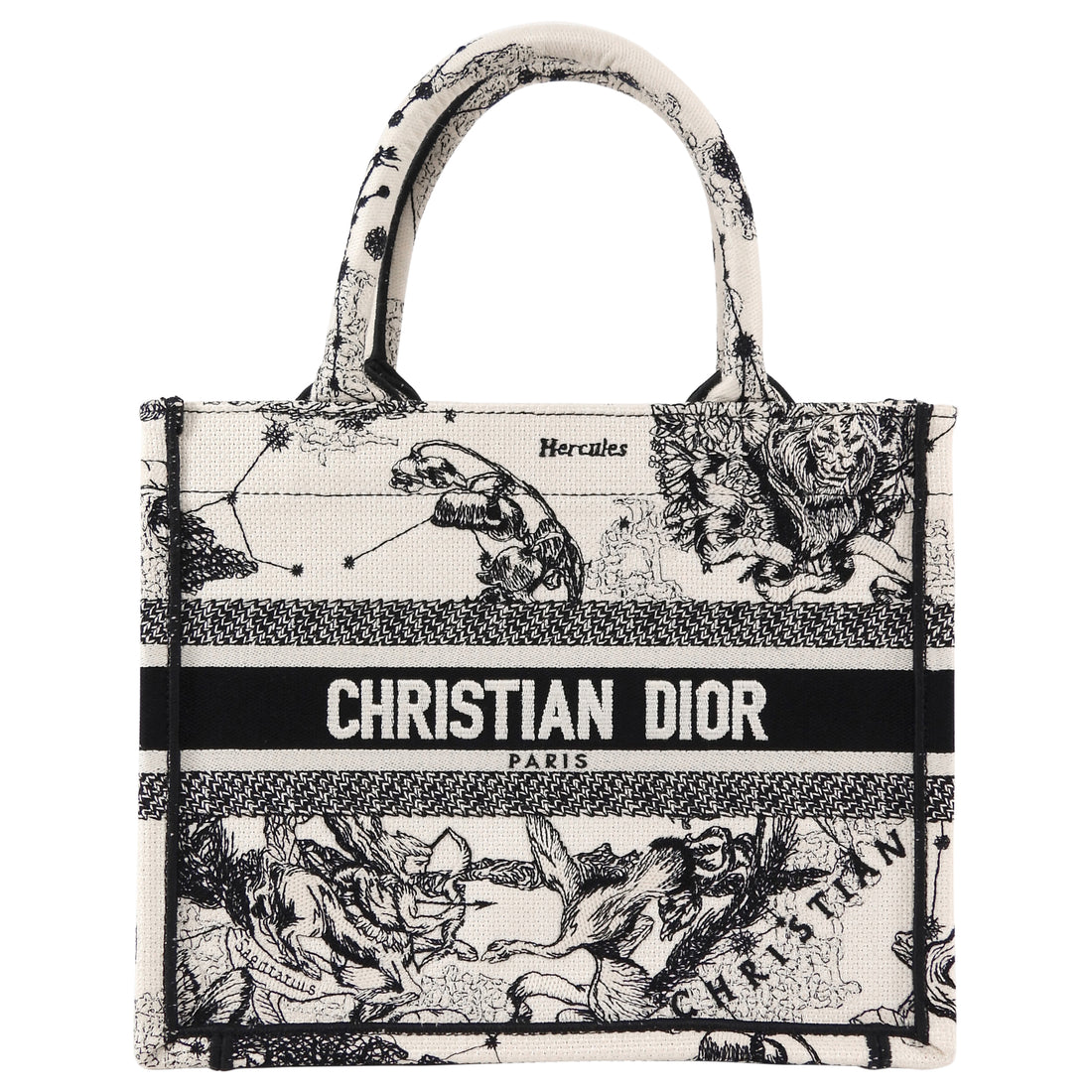 Dior Black Ivory Toile de Jouy Zodiac Canvas Small Book Tote Bag