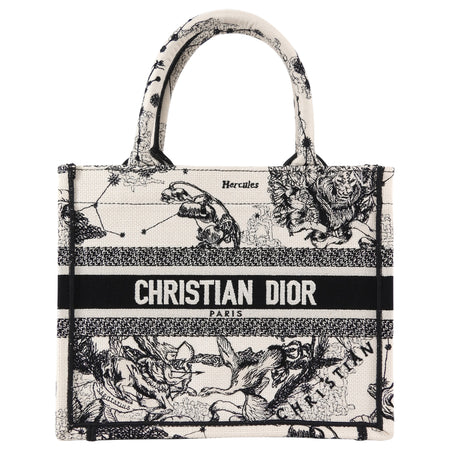 Dior Black Ivory Toile de Jouy Zodiac Canvas Small Book Tote Bag